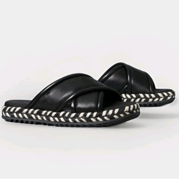 Tory Burch Shoes - Tory Burch CrissCross Leather Espadrille Slide Sandals Black Size 8 EUC